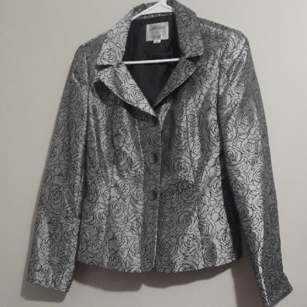 Collection B Women's Gray Floral Jacket Suit
